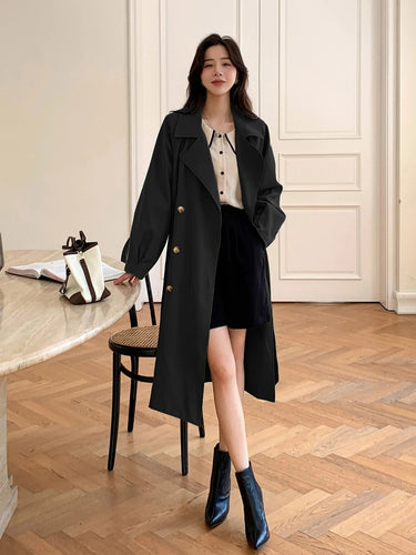 Double Breasted Raglan Sleeve Belted Trench Coat (CLEARACNE SALE