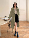 Double Breasted Raglan Sleeve Belted Trench Coat