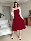 Two Tone Square Neck Bishop Sleeve Dress