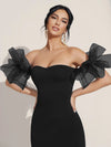 Off Shoulder Contrast Mesh Ruffle Trim Bodycon Dress( Clearance sale pre order