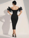 Off Shoulder Contrast Mesh Ruffle Trim Bodycon Dress( Clearance sale pre order