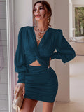 Twist Front Ruched Silk Dress