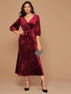 Surplice Neck Self Tie Velvet A-line Dress