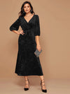 Surplice Neck Self Tie Velvet A-line Dress