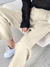 Zipper Fly Plicated Detail Straight Leg Pants