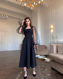 Mesh Flounce Sleeve A-line Premium Dress
