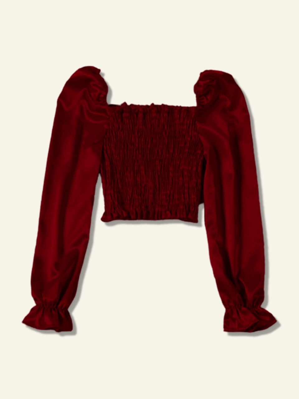 Bell Sleeve Shirred Silk Crop Top( Clearance sale