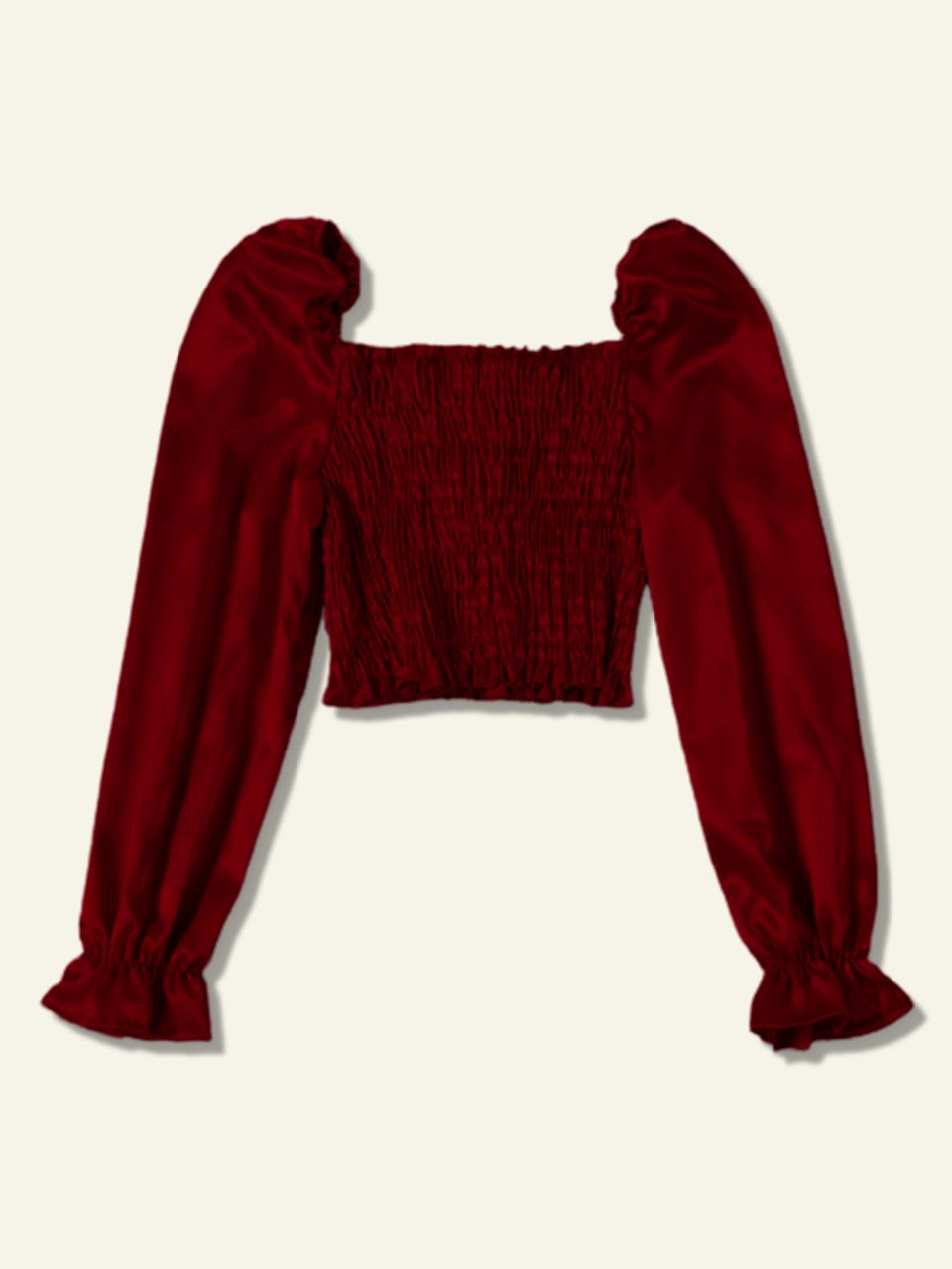Bell Sleeve Shirred Silk Crop Top( Clearance sale