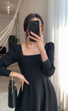 Long Sleeve Square Neck Fit & Flare Midi Dress