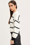 Striped Mock Neck Drop Shoulder Sweater