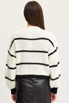 Striped Mock Neck Drop Shoulder Sweater