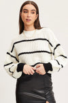 Striped Mock Neck Drop Shoulder Sweater