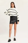 Striped Mock Neck Drop Shoulder Sweater