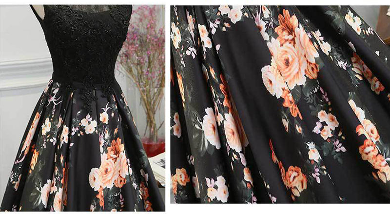 Retro Black Flowers Lace Dress