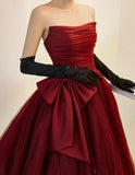 Puff Sleeve Square Collar A-Line Tulle Bow Lace Up Gown